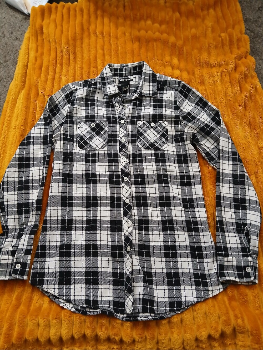 Hot Topic Plaid Button Up Shirt Lace Skull Back Women’s Size S Goth Punk Top